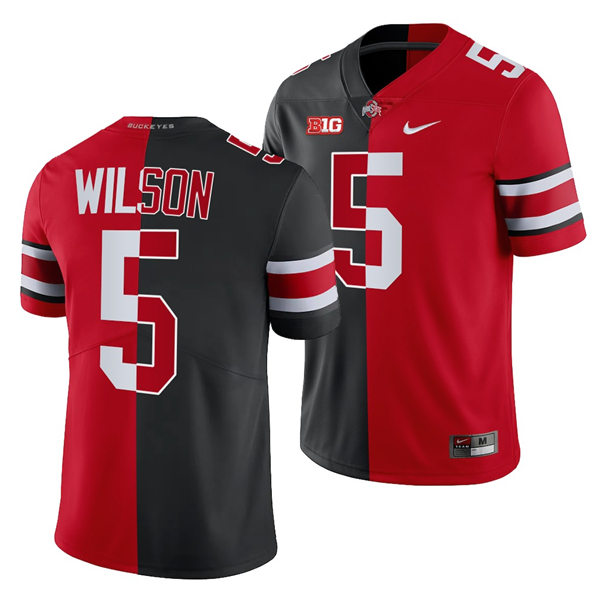 Mens Ohio State Buckeyes #5 Garrett Wilson Nike Black Scarlet Split Edition Football Jersey