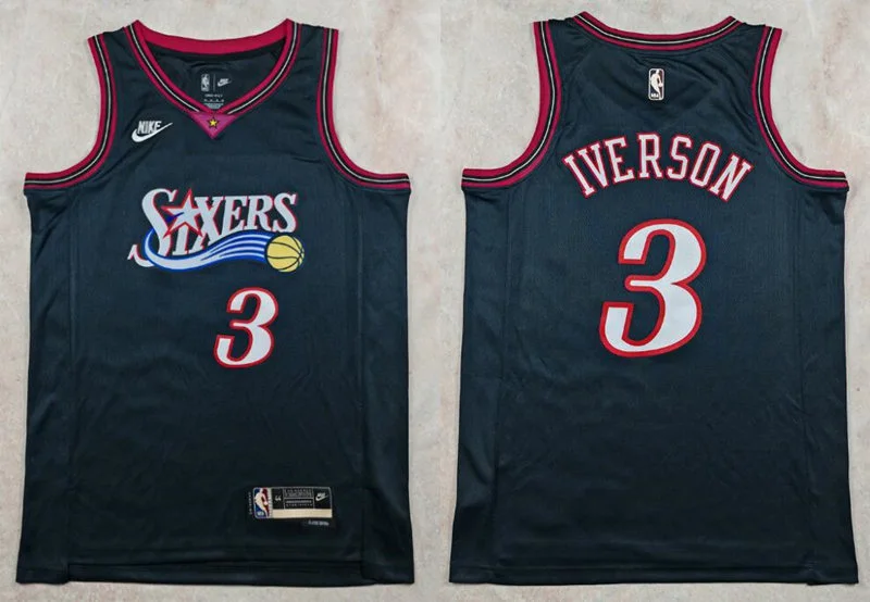 Mens Philadelphia 76ers #3 Allen Iverson Nike Black Hardwood Classics Swingman Jersey