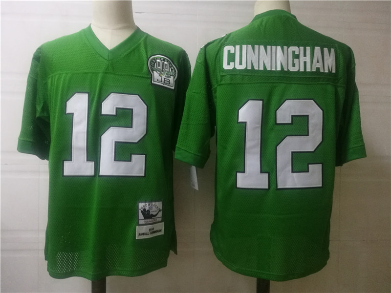 Men's Philadelphia Eagles #12 Randall Cunningham Green Throwback 99TH Patch Jersey
