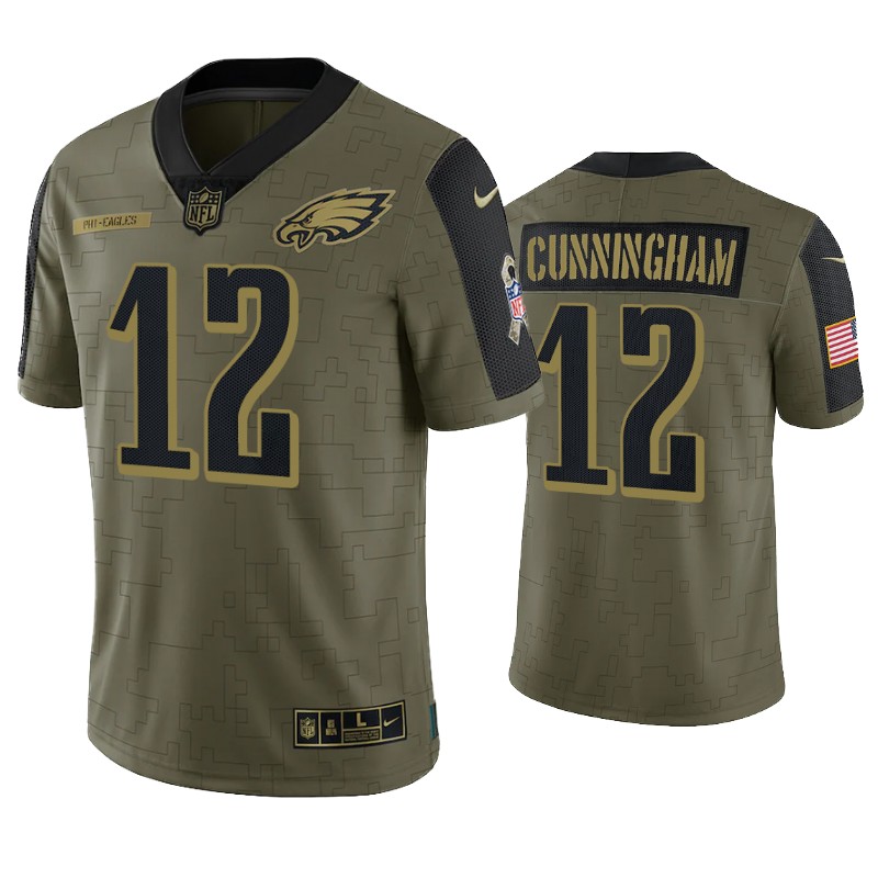 Mens Philadelphia Eagles Retired Player #12 Randall Cunningham Nike Olive 2021 Salute to Service Limited Jersey
