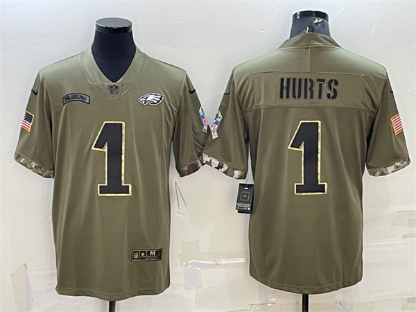 Youth Philadelphia Eagles #1 Jalen Hurts 2022 Salute To Service Jersey