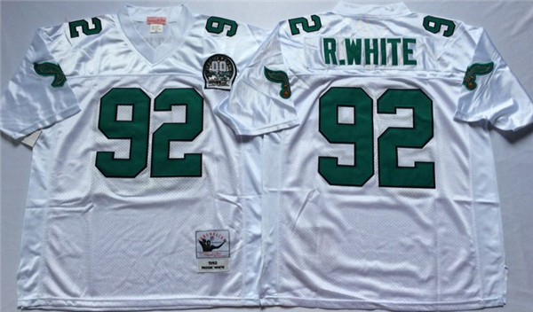 Men's Philadelphia Eagles #92 Reggie White White Throwback 99TH Patch Jersey