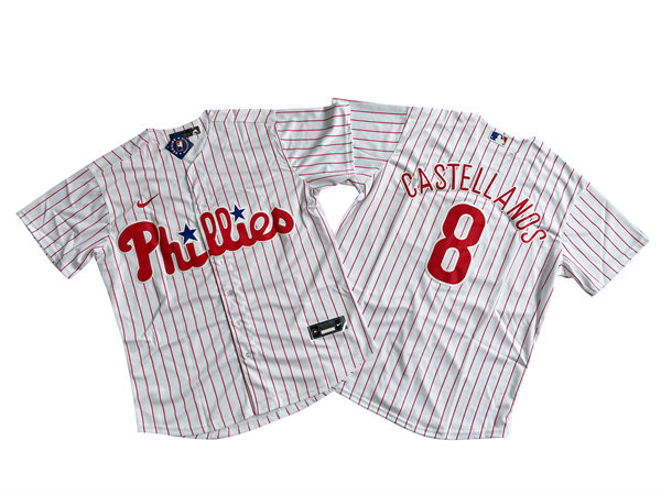 Mens Philadelphia Phillies #8 Nick Castellanos Nike White Pinstripe Home Flexbase Player Jersey