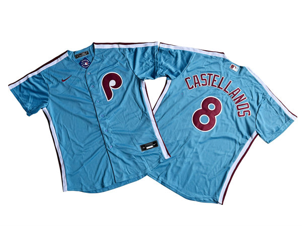 Mens Philadelphia Phillies #8 Nick Castellanos Nike Light Blue Alternate Flexbase Player Jersey