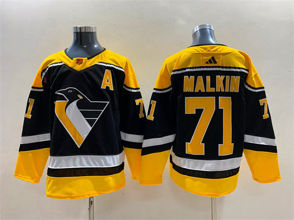 Men's Pittsburgh Penguins #71 Evgeni Malkin Black 2022 Reverse Retro Primegreen Jersey