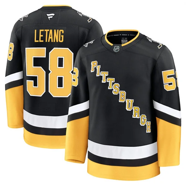 Mens Pittsburgh Penguins #58 Kris Letang Fanatics Black Alternate Throwback Jersey