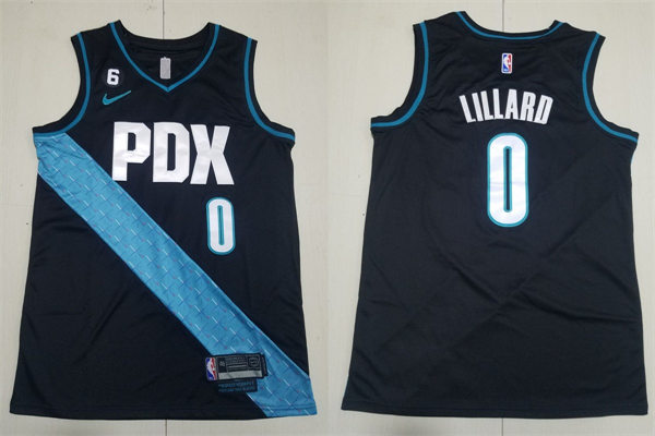 Mens Portland Trail Blazers #0 Damian Lillard Black 2022-23 City Edition Jersey