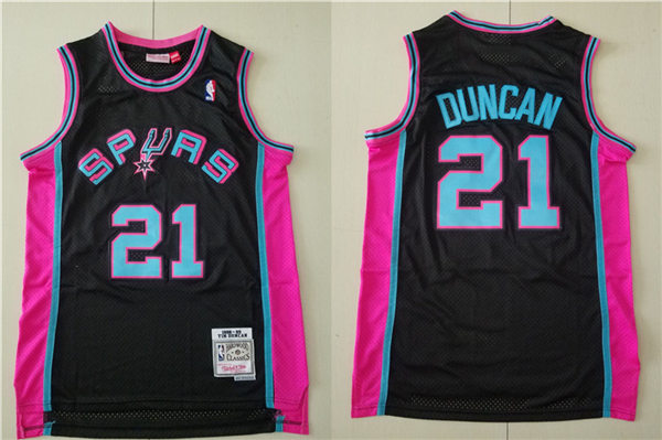 Mens San Antonio Spurs #21 Tim Duncan Black Mitchell & Ness 1998-99 Hardwood Classics Reload Jersey