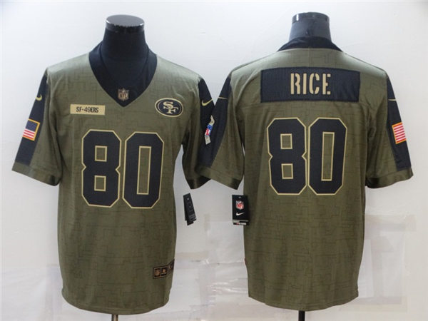 Mens San Francisco 49ers Retired Player #80 Jerry Rice Nike Olive 2021 Salute To Service Limited Jersey