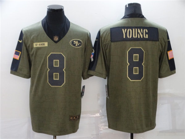 Mens San Francisco 49ers Retired Player #8 Steve Young Nike Olive 2021 Salute To Service Limited Jersey