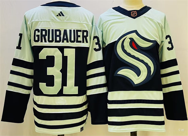 Mens Seattle Kraken #31 Philipp Grubauer Ice Blue 2022 Reverse Retro Primegreen Jersey