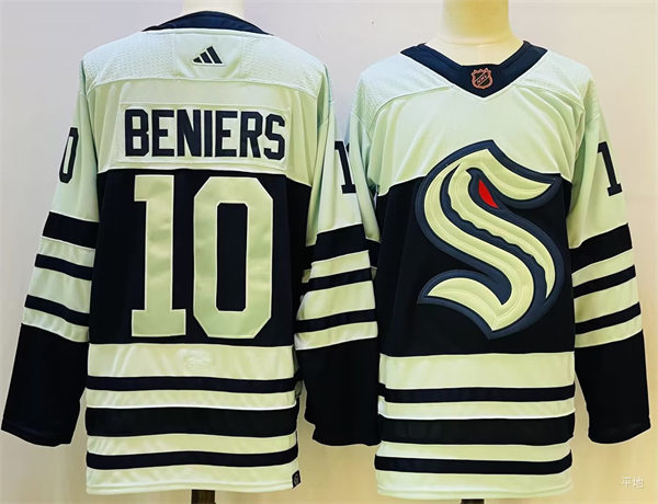 Mens Seattle Kraken #10 Matty Beniers Ice Blue 2022 Reverse Retro Primegreen Jersey