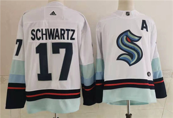 Mens Seattle Kraken #17 Jaden Schwartz Adidas Away White Jersey