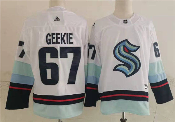 Mens Seattle Kraken #67 Morgan Geekie Adidas Away White Jersey