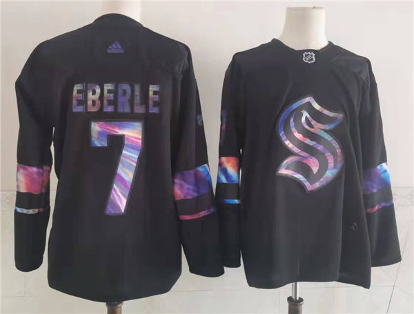 Mens Seattle Kraken #7 Jordan Eberle Adidas 2021-22 Black Iridescent Holographic Jersey