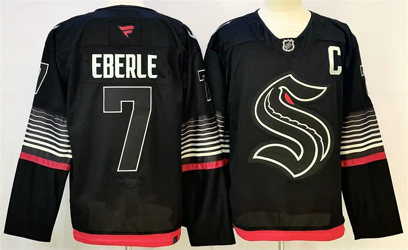 Mens Seattle Kraken #7 Jordan Eberle Black Alternate Glow-In-The-Dark Premium Jersey