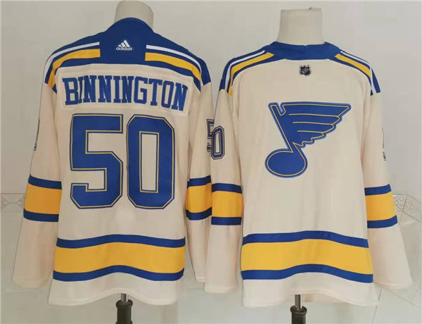 Mens St. Louis Blues #50 Jordan Binnington adidas Cream 2022 Winter Classic Edition Jersey