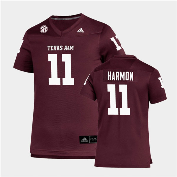 Mens Texas A&M Aggies #11 Deuce Harmon Adidas 2020 Maroon College Football Game Jersey