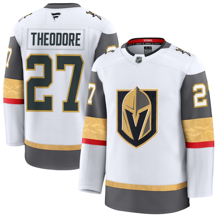 Mens Vegas Golden Knights #27 Shea Theodore Fanatics Away White Player Jersey