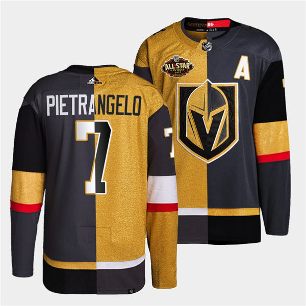 Mens Vegas Golden Knights #7 Alex Pietrangelo adidas Gold Grey Split Two Tone Edtion Jersey