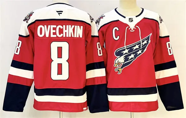 Mens Washington Capitals #8 Alex Ovechkin Red Screaming Eagle Third Jersey