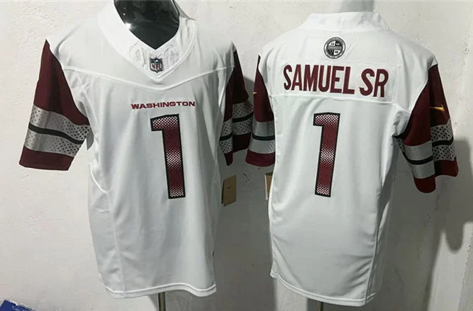 Mens Washington Commanders #1 Deebo Samuel Nike White Away Vapor Limited Jersey
