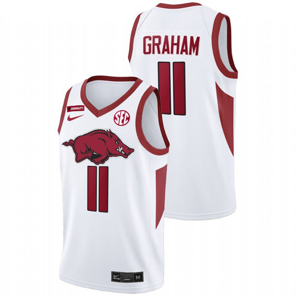 Mens Youth Arkansas Razorbacks #11 Jalen Graham White College Basketball Special Edition Jersey
