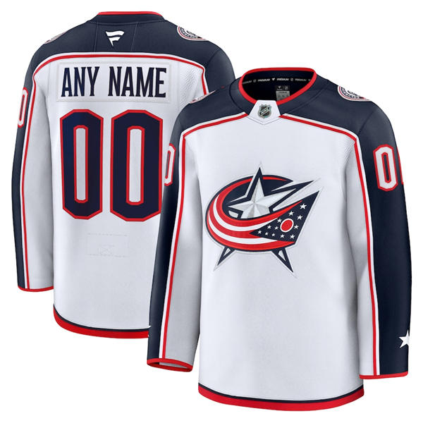 Men's Youth Columbus Blue Jackets Custom Fanatics White Away Jersey