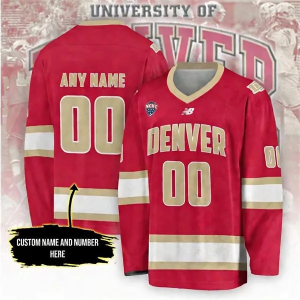 Denver Pioneers Custom New Balance 2023-24 Crimson College Hockey Game Jersey
