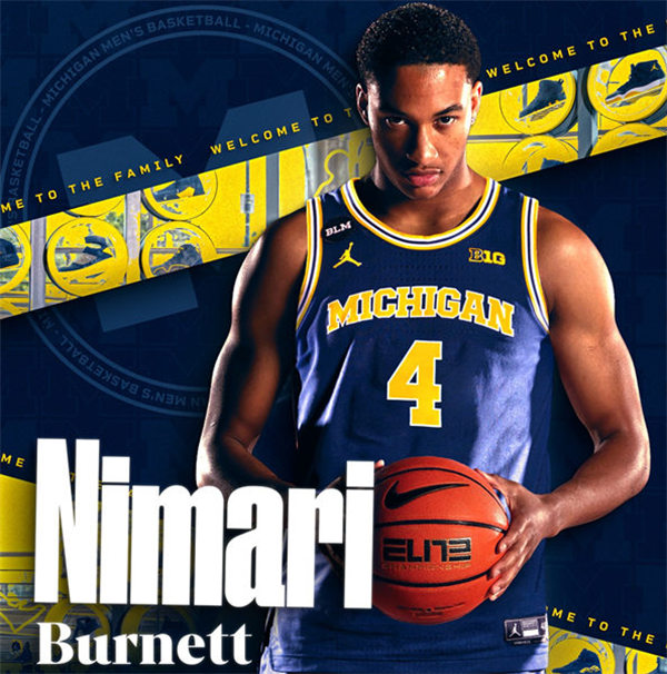 Mens Youth Michigan Wolverines #4 Nimari Burnett 2023–24 basketball Game Jersey Navy