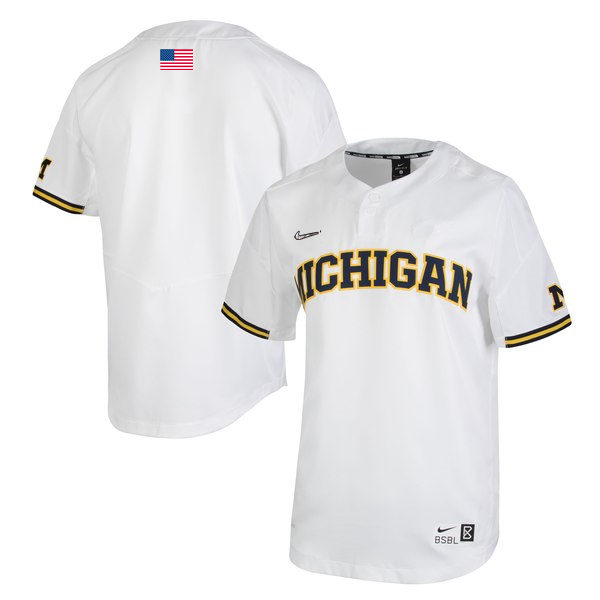 Mens Youth Michigan Wolverines Blank 2022 Diamond Nike White two-Button Pullover College Baseball Jersey
