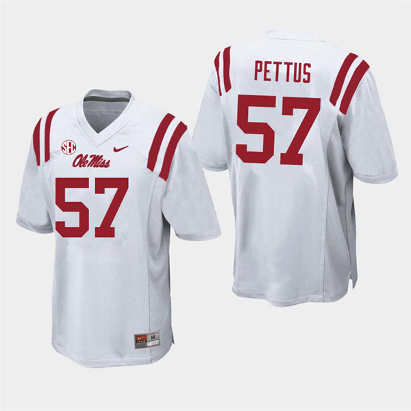 Mens Youth Ole Miss Rebels #57 Micah Pettus 2023 White College Football Game Jersey
