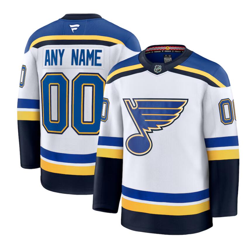 Mens Youth St. Louis Blues Custom Fanatics White Away Jersey