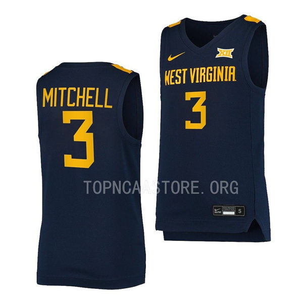 Mens Youth West Virginia Mountaineers #3 Tre Mitchell Nike 2022 Navy College Basketball Game Jersey