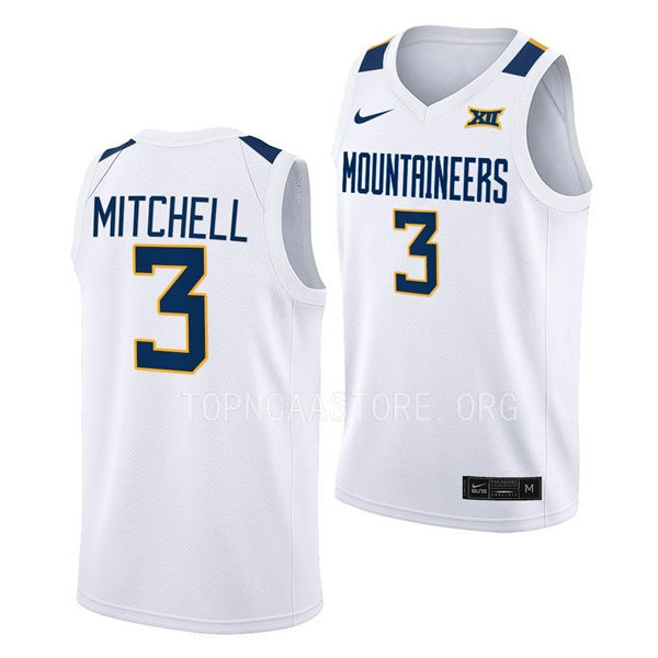 Mens Youth West Virginia Mountaineers #3 Tre Mitchell Nike 2022 White College Basketball Game Jersey