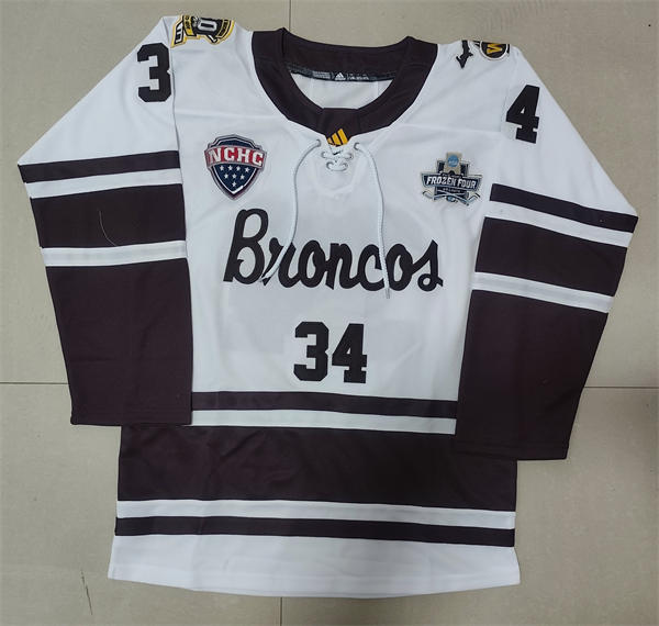 Mens Youth Western Michigan Broncos #34 Owen Michaels College Hockey White 50th Anniversary Jersey