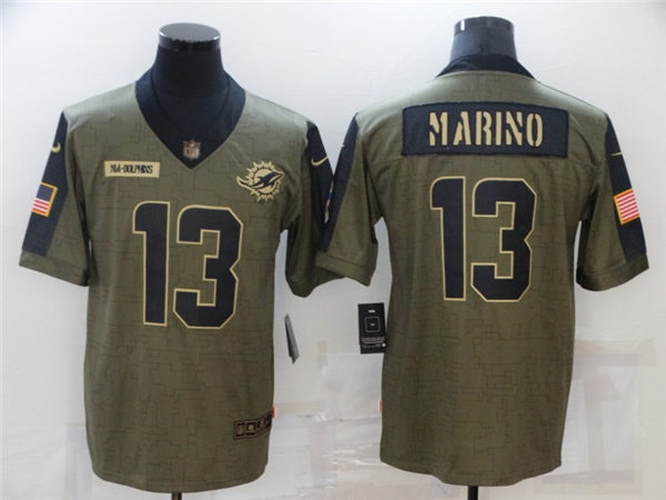 Mens Miami Dolphins #13 Dan Marino Nike Olive 2021 Salute To Service Limited Jersey
