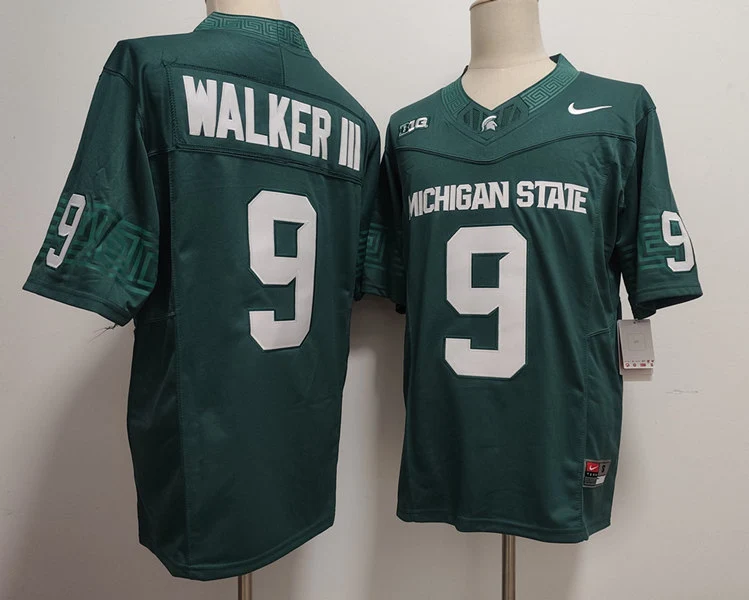 Mens Michigan State Spartans #9 Kenneth Walker III Nike Green College Game Football Jersey