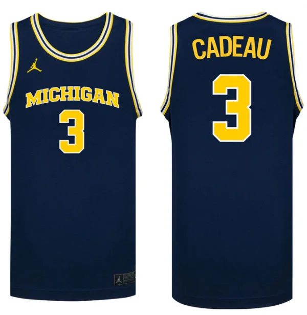 Michigan Wolverines #3 Elliot Cadeau Navy College Basketball Game Jersey
