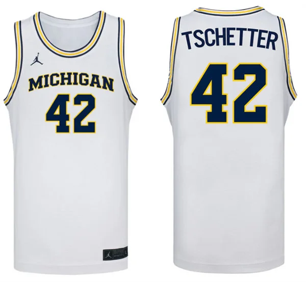 Mens Youth Michigan Wolverines #42 Will Tschetter Maize White College Basketball Game Jersey