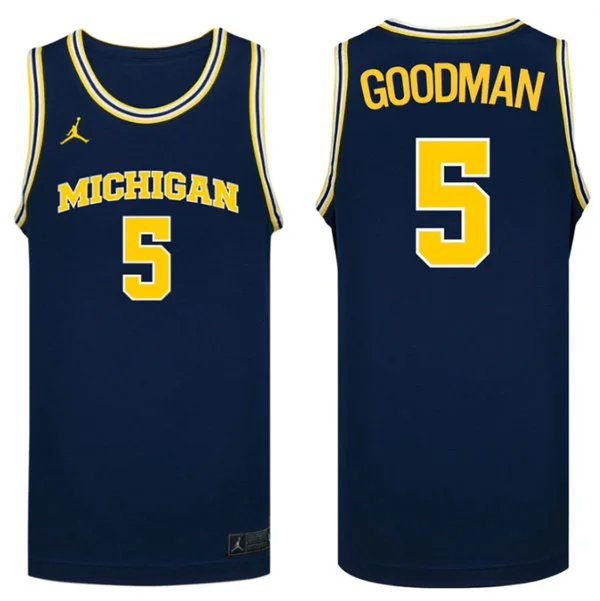 Michigan Wolverines #5 Oscar Goodman Navy College Basketball Game Jersey