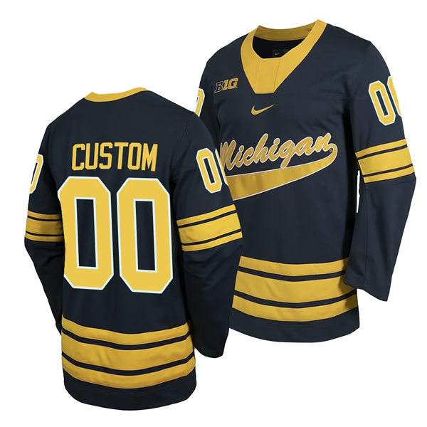 Mens Youth Michigan Wolverines Custom 2023-24 Navy Hockey Jersey