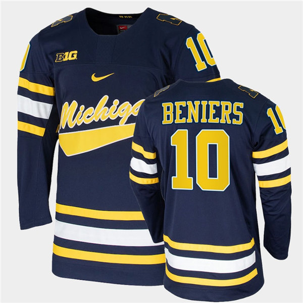 Mens Michigan Wolverines #10 Matty Beniers Stitched Nike Navy Hockey Jersey