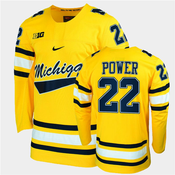 Mens Michigan Wolverines #22 Owen Power Stitched Nike Gold Hockey Jersey