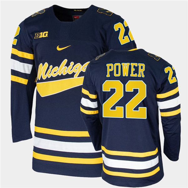 Mens Michigan Wolverines #22 Owen Power  Stitched Nike Navy Hockey Jersey