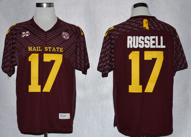 Men's Mississippi State Bulldogs #17 Tyler Russell College Football Techfit Jerseys-Maroon