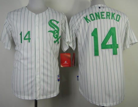 Men's Chicago White Sox #14 Paul Konerko White With Green Pinstripe Jersey