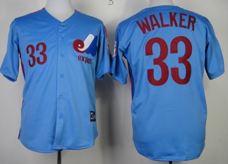 Men's Montreal Expos #33 Larry Walker Blue Throwback Jersey