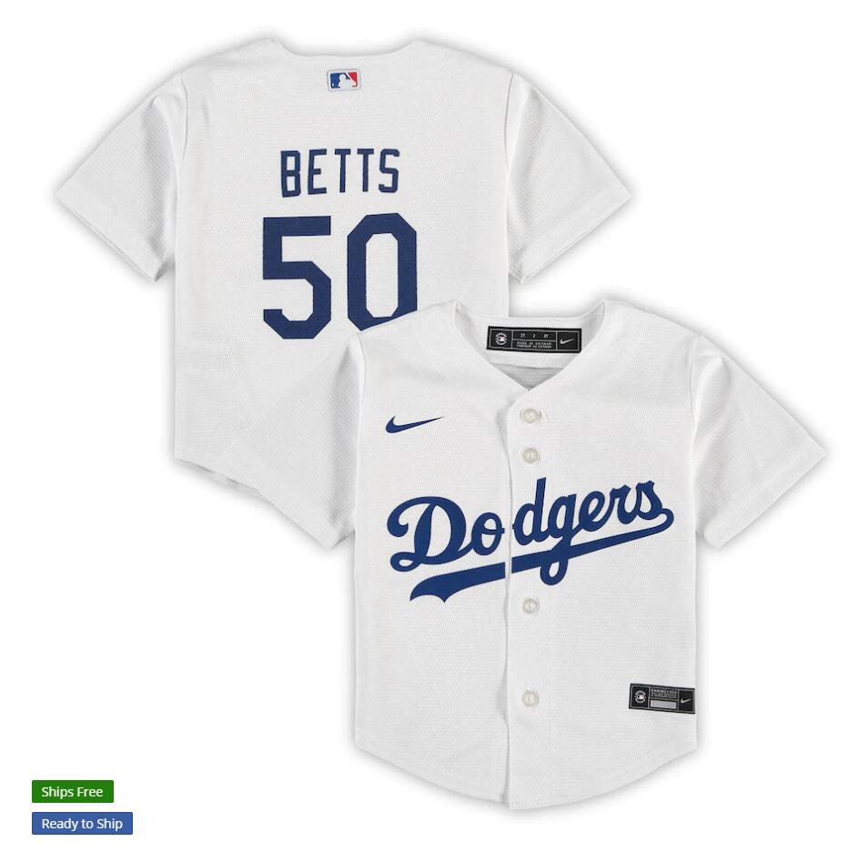 Toddlers Los Angeles Dodgers #50 Mookie Betts Nike Home White Preschool Baseball Jersey