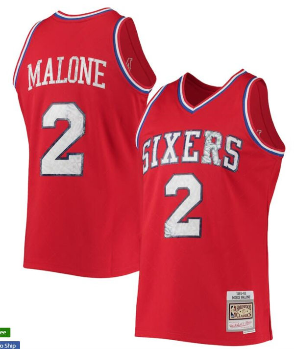 Men's Philadelphia 76ers #2 Moses Malone Red Hardwood Classics Soul Swingman Throwback Jersey